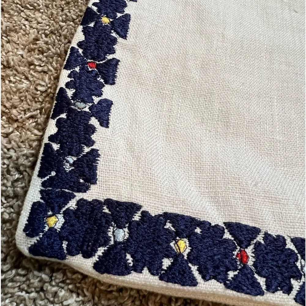 Williams Sonoma Blue White Antique Jaipur Embroidered Lumbar Pillow Cover NEW